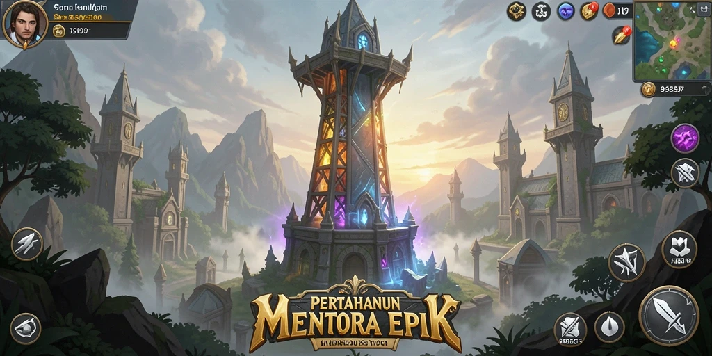 Screenshot gameplay Tower Defense 93337 yang menampilkan menara dan musuh.