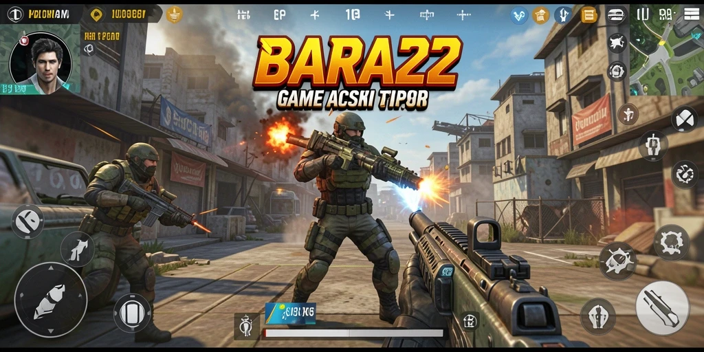 Tampilan aksi seru dalam gameplay BARA22 saat bertempur.