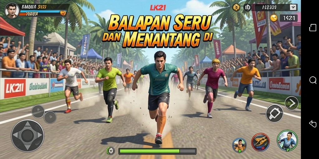 Screenshot menampilkan aksi balapan seru dalam LK21.