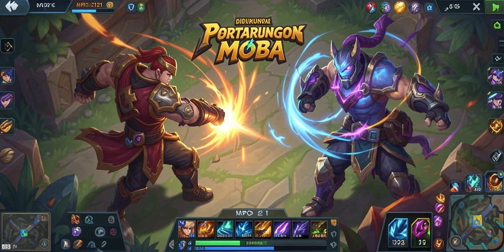 Menampilkan aksi intens dalam pertempuran MOBA.