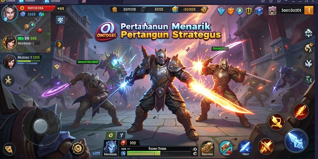 Screenshot OMTOGEL menampilkan aksi pertahanan menara yang dramatis.