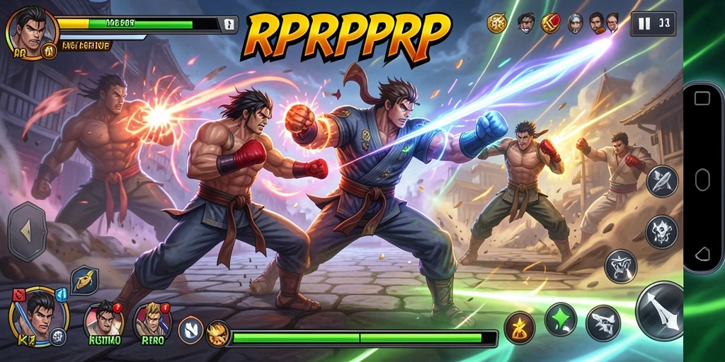 Gameplay RPRPRP dengan pertarungan yang intens dan karakter unik.
