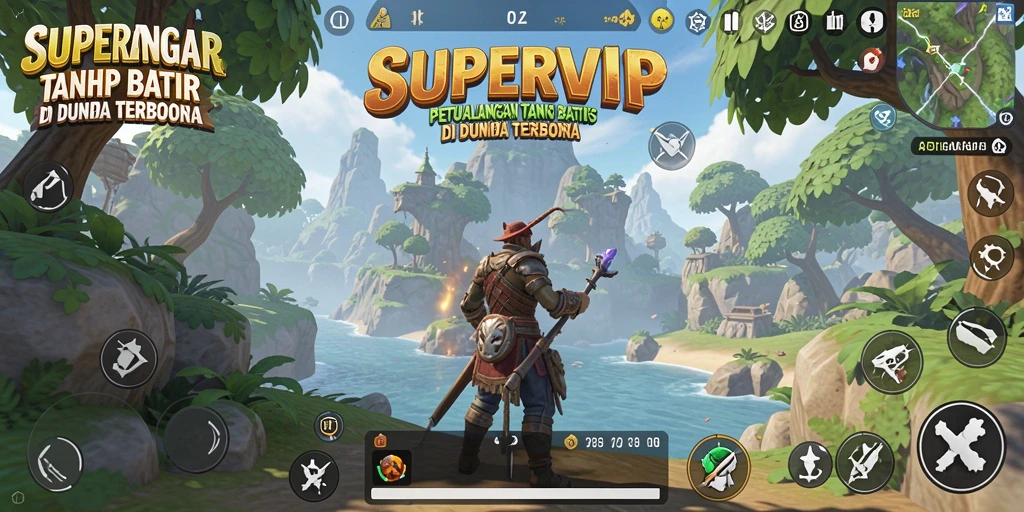 Screenshot gameplay SUPERVIP menampilkan aksi epik di dunia terbuka.