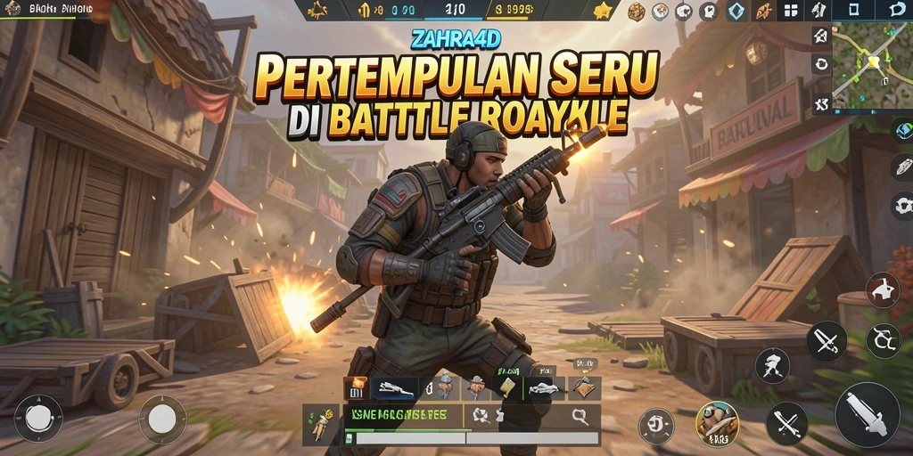 Tampilan gameplay seru ZAHRA4D dalam pertempuran Battle Royale.